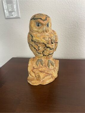 Handcrafted Owl Sculpture - Yellow-Brown Decorative Figurine, 8” high